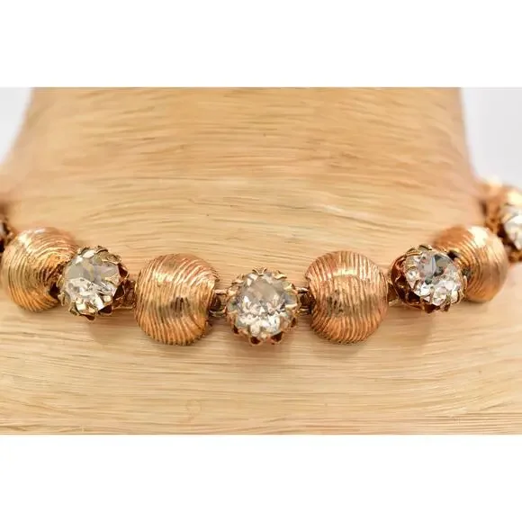 kramer Vintage Crystal Choker Necklace Gold Tone Chunky Chain Signed 1950s BinBM - Picture 8 of 12
